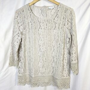 J. Jill Blouse Crochet Lace Overlay Feminine Whimsygoth Cream S